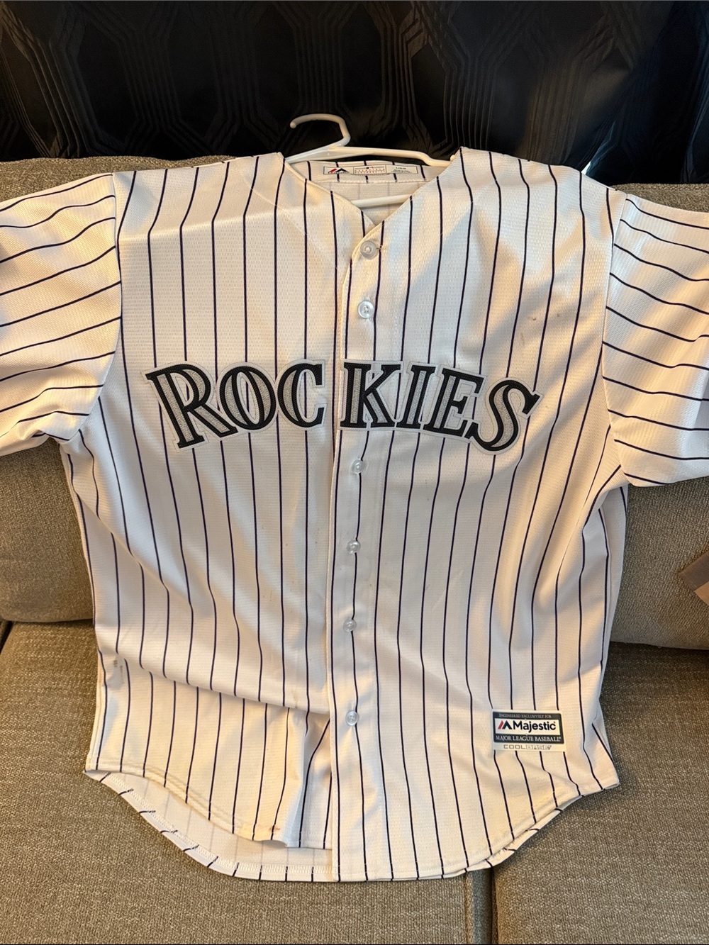 Majestic Colorado Rockies Kids White Pinstripe Baseball Jersey